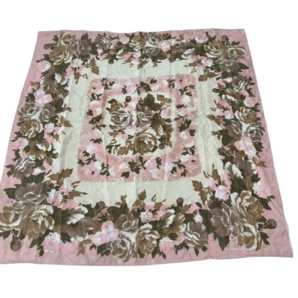 Grandmillennial‎ Liz Claiborne 1995 Silk Floral Rose Scarf Dusty Pink 30in Sq